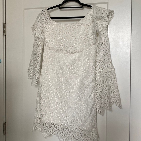 Boston Proper off the shoulder white eyelet mini dress by INA lined size… - Picture 7 of 14